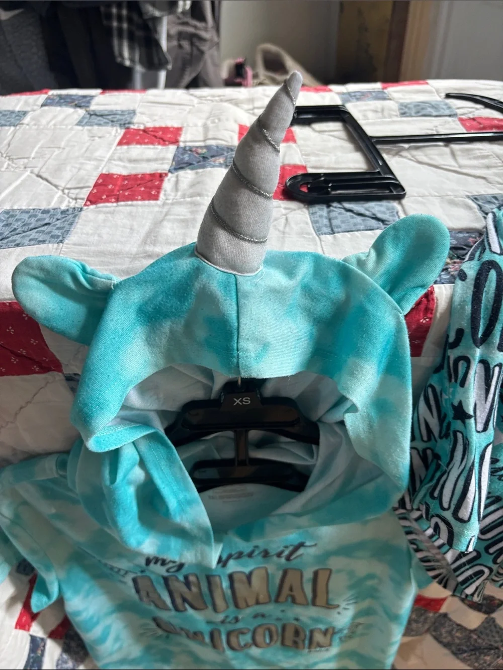 Bundle of 2 PJ’s Justice Turquoise Unicorn Hooded Pajama Set and one other set.